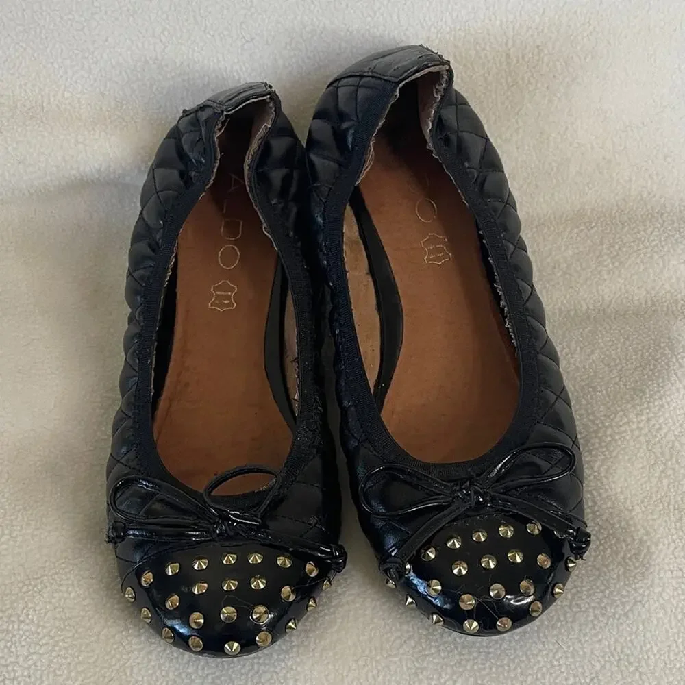 Aldo Black Studded Quilted Flats